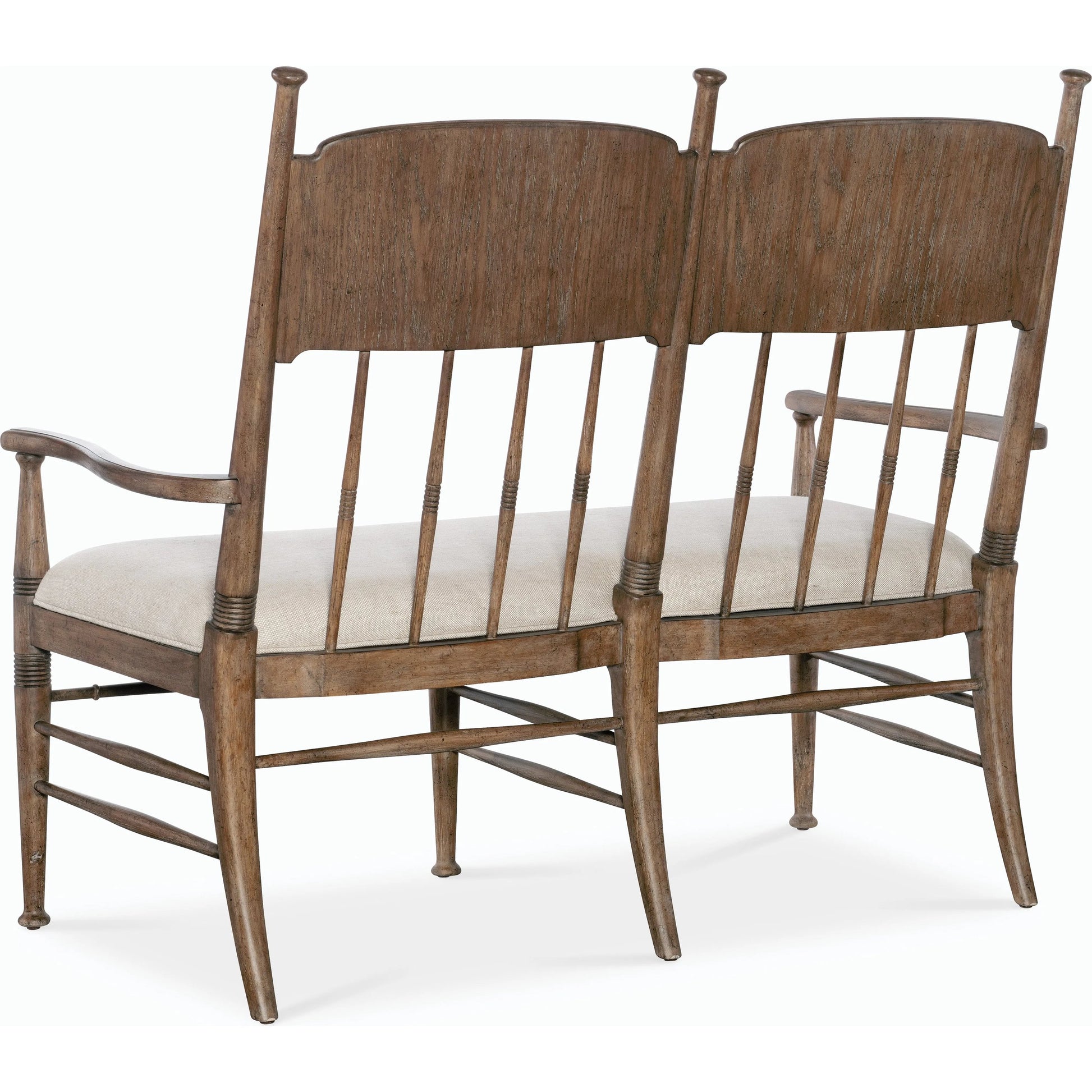 Americana Dining Bench by Hooker Furniture in beige. Made from oak veneers and fabric in a cottage & farmhouse style.
