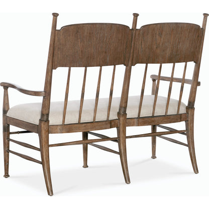 Americana Dining Bench by Hooker Furniture in beige. Made from oak veneers and fabric in a cottage & farmhouse style.