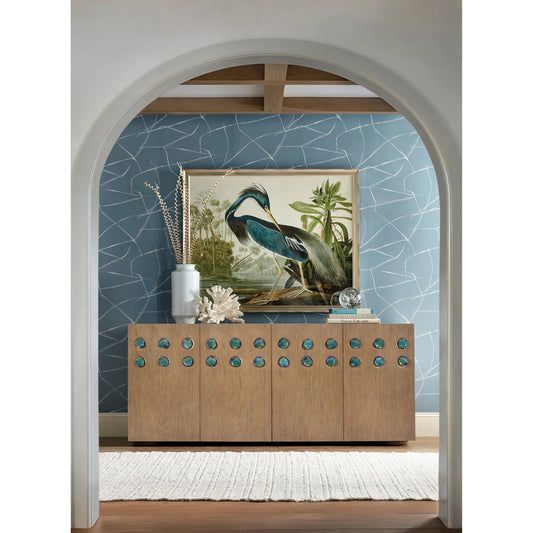 Commerce and Market Pilea Entertainment Credenza by Hooker Furniture in light wood and oak. Made from unique in a unique style.