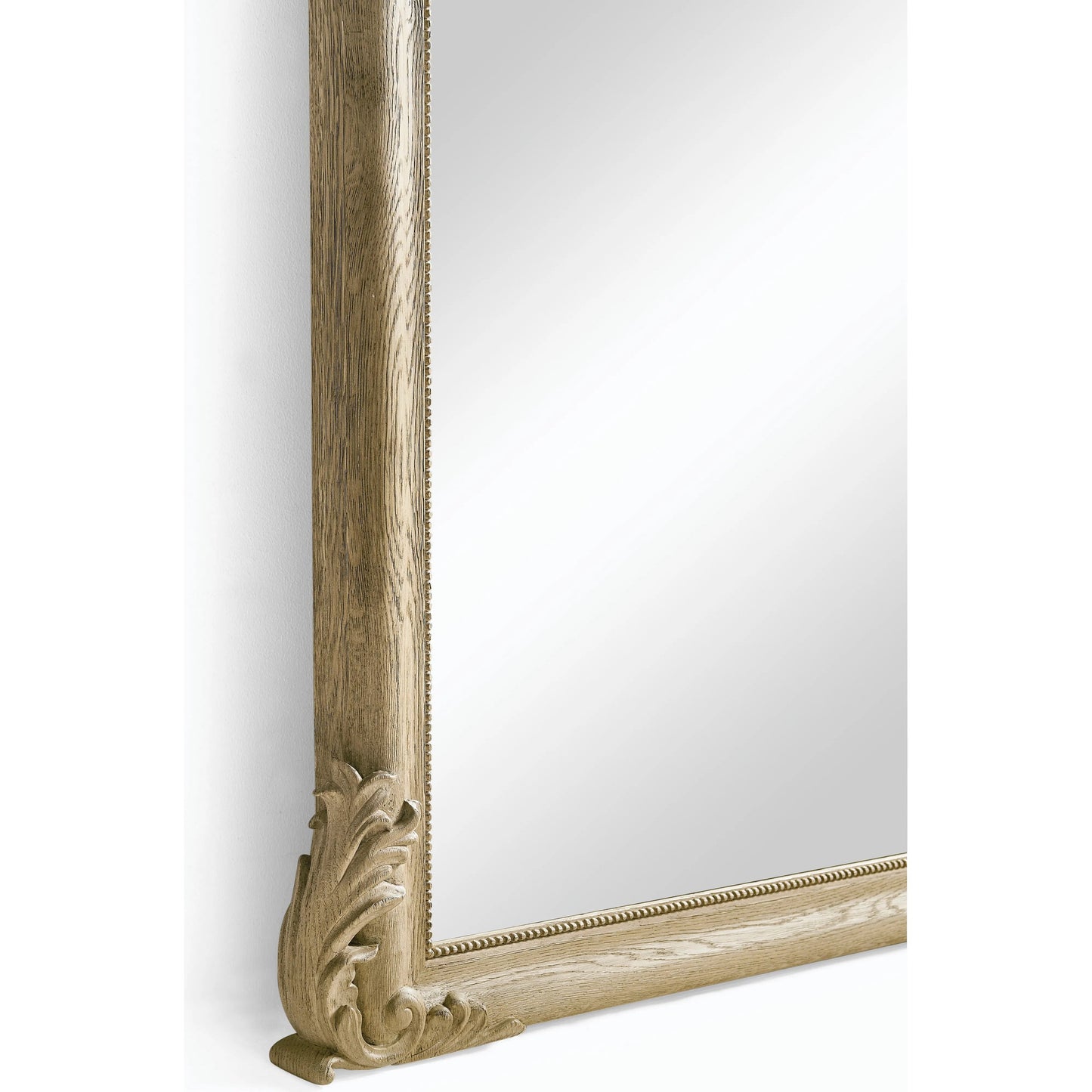 004 SI-2186294 | Closeup | Timeless Eden Carved Wall Mirror by Jonathan Charles in bleached chestnut. Made from oak, glass in a traditional style.