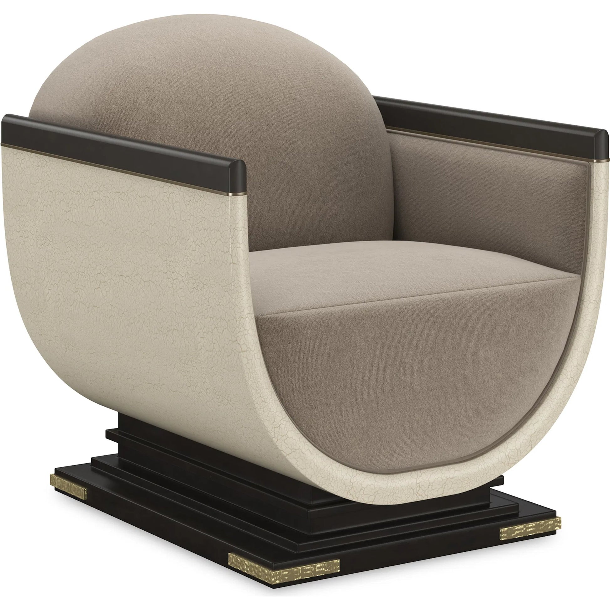 Helena Chair by Caracole in ivory craze, charred bark, brushed gold paint, brushed gold. Made from asian hardwood in a unique style.