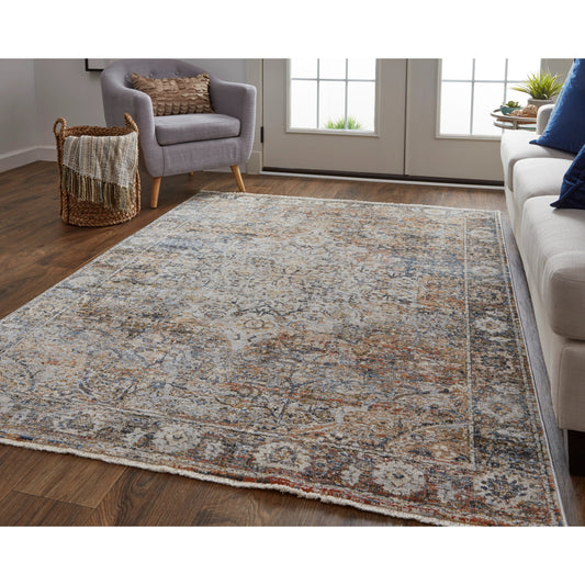 Kaia Transitional Rug - 39GMF by Feizy in tan, orange, blue. Made from unique in a unique style.