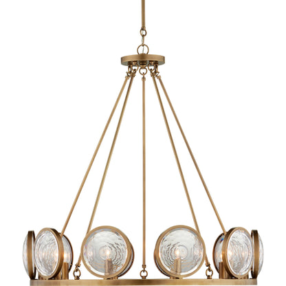 Marjiescope Chandelier by Currey and Company in antique brass. Made from metal, brass, prism optic crystal in a traditional style.