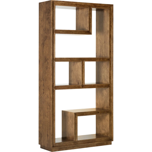 Melange Nikos Etagere by Hooker Furniture in medium wood and golden brown, oak veneers. Made from oak solids, oak veneers in a unique style.
