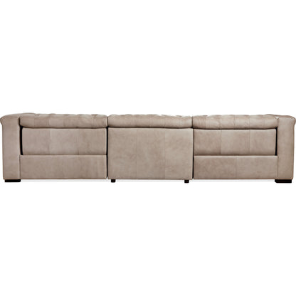Savion Grandier Power Reclining Sofa by Hooker Furniture. Made from leather in a modern style.