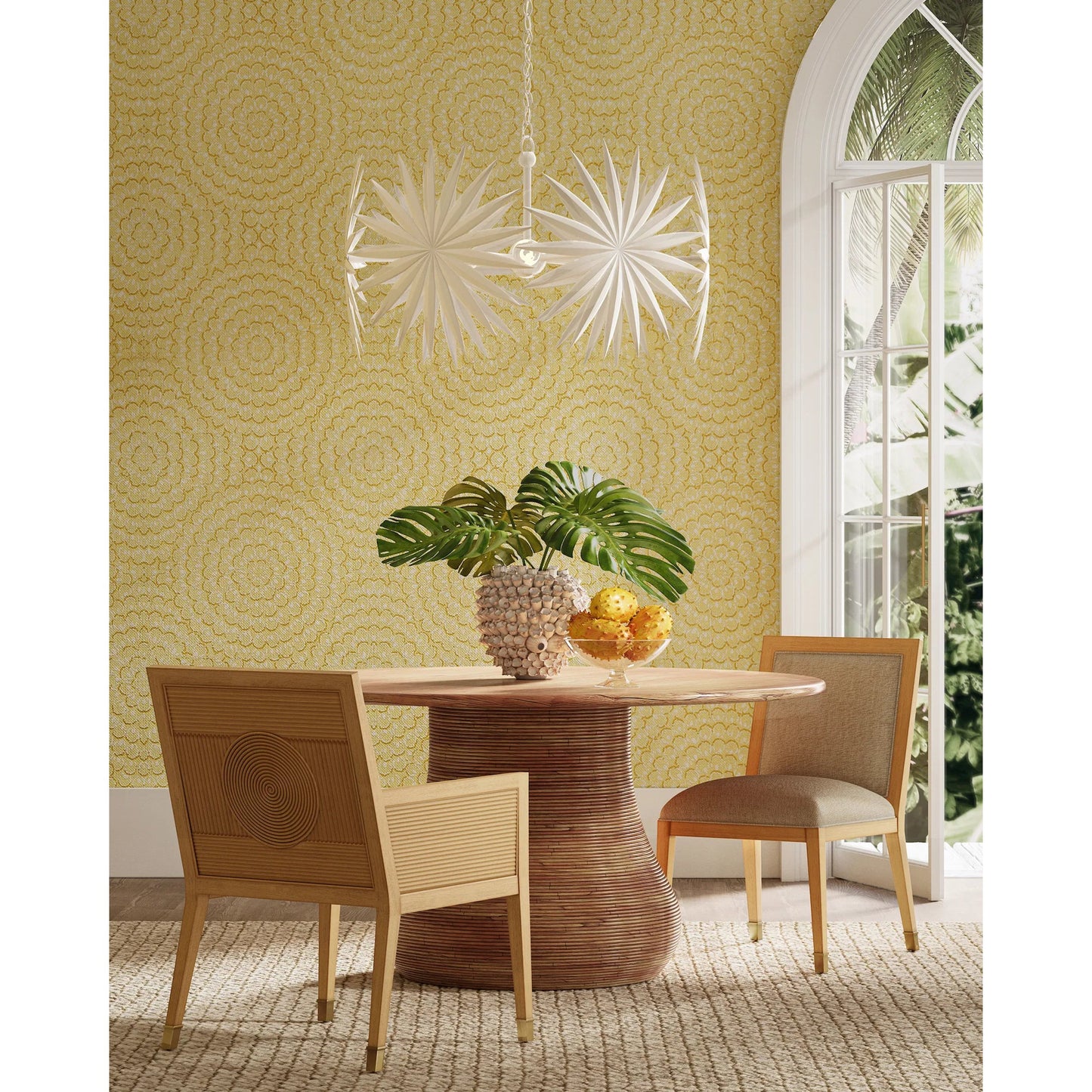 024 SI-2191830 | Lifestyle | Santos Armchair by Currey and Company. Made from mahogany, rattan, brass in a modern style.