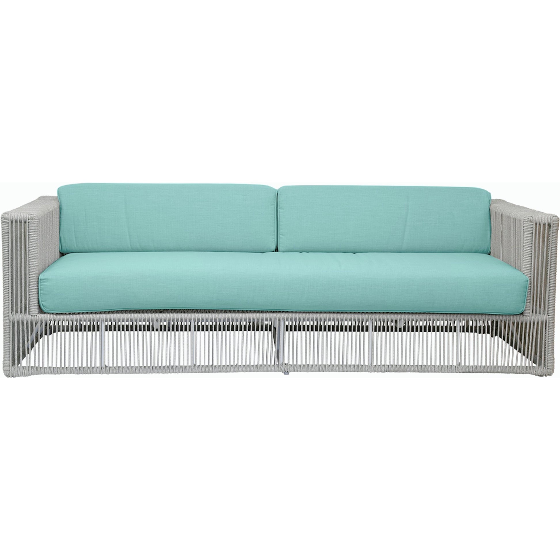 Miami Outdoor Sofa by Sunset West in frost. Made from olefin rope in a coastal style.