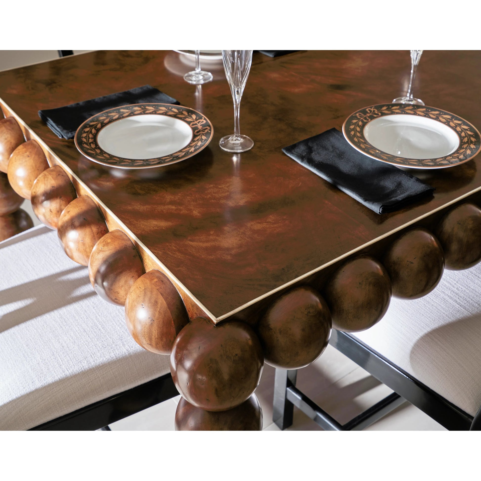 Orb Rectangular Dining Table by Jonathan Charles in brown and medium brown mahogany. Made from mahogany veneers, faux bone in a modern style.