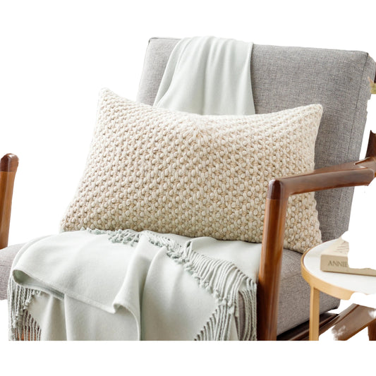 Karrie Pillow - 8532 by Livabliss in cream. Made from 50% cotton, 25% viscose, 25% wool, 100% cotton in a cottage & farmhouse style.