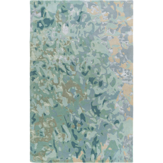 RRQ-2004 Rug by Surya in deep teal, pale blue, sage. Made from 80% wool, 20% viscose in a unique style.