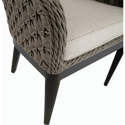 Marbella Outdoor Dining Chair by Sunset West in graphite. Made from olefin rope in a modern style.