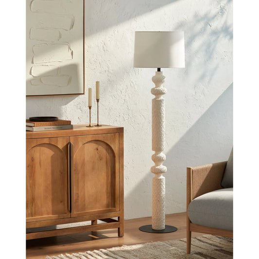 Riversdale Floor Lamp by Surya in white. Made from resin, linen, polystyrene, iron in a modern style.