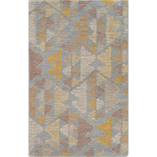 Morse Rug - 23369 by Surya in pale blue, brown, mustard, saffron, white, lavender. Made from 100% wool in a unique style.