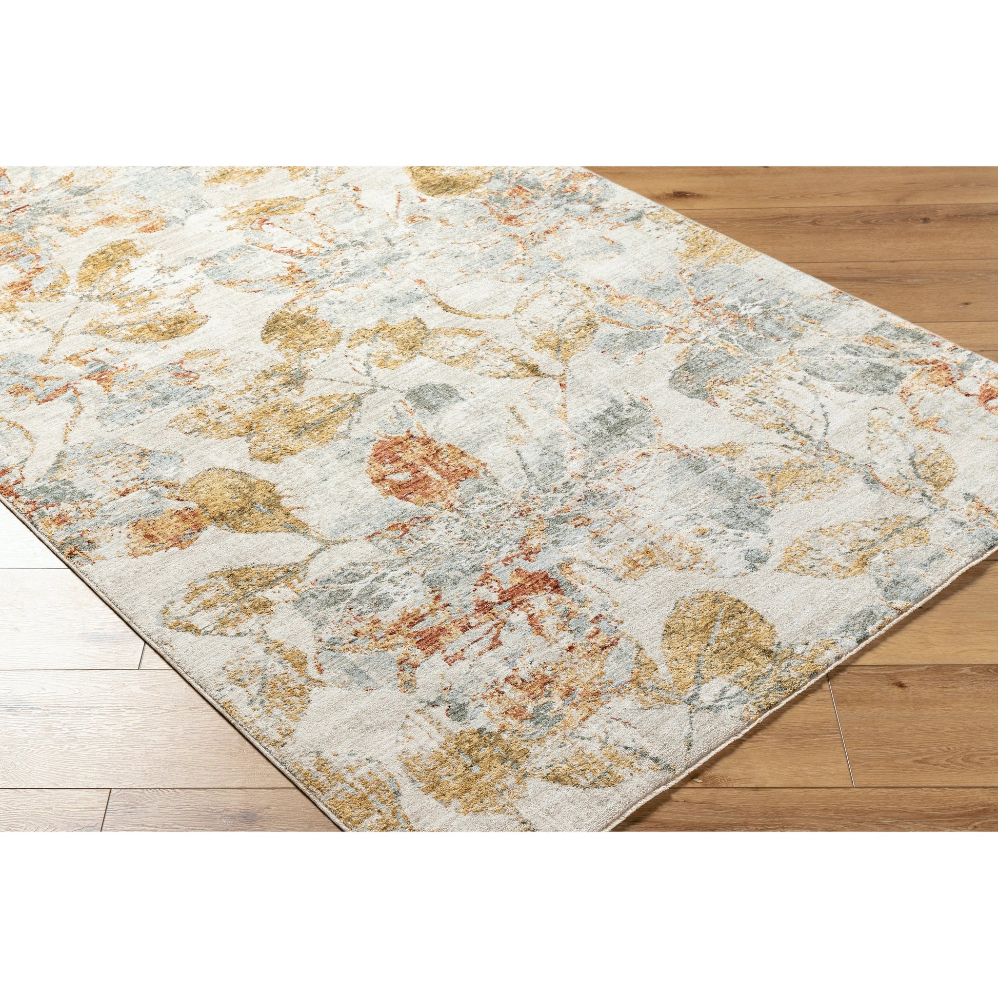 Roseanne RSE-2300 Rug by Livabliss in light gray, medium gray, mustard, light blue, deep teal, rust. Made from face: 65% polyester, 35% polyester, warp: 100% cotto
