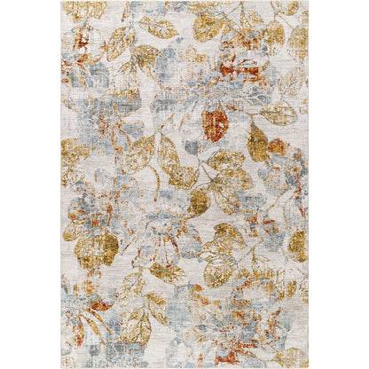 Roseanne RSE-2300 Rug by Livabliss in light gray, medium gray, mustard, light blue, deep teal, rust. Made from face: 65% poly