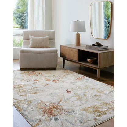 Roseanne RSE-2302 Rug by Livabliss in light gray, medium gray, mustard, medium brown, light blue, rust. Made from face: 65% polyester, 35% polyester, warp: 100% cotton in a