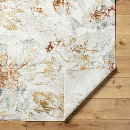 Roseanne RSE-2302 Rug by Livabliss in light gray, medium gray, mustard, medium brown, light blue, rust. Made from face: 65% polyes