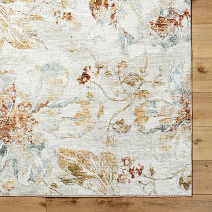 Roseanne RSE-2302 Rug by Livabliss in light gray, medium gray, mustard, medium brown, light blue, rust. Made from face: 65% polyes