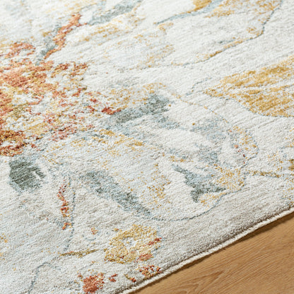 Roseanne RSE-2302 Rug by Livabliss in light gray, medium gray, mustard, medium brown, light blue, rust. Made from face: 65% polyes