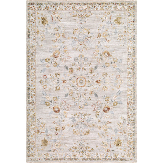 Roseanne RSE-2303 Rug by Livabliss in light gray, ivory, cream, mustard, pale blue, sage. Made from polyester in a unique style.