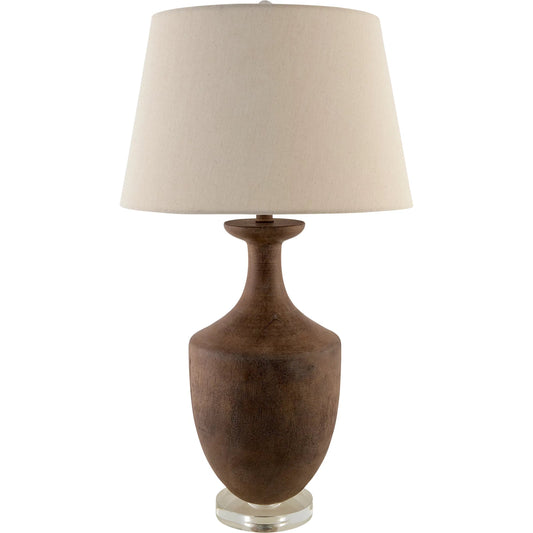 Rustleaf Accent Table Lamp by Livabliss in dark brown and translucent, painted. Made from resin, crystal, linen, polyester in a unique style.