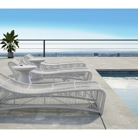 Miami Outdoor Cushionless Chaise by Sunset West in frost. Made from olefin rope in a coastal style.
