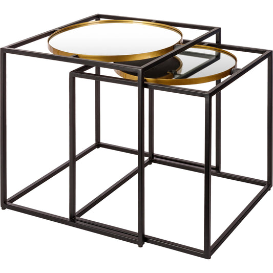 Sephora - 29298 (Set of 2) by Surya in top: metallic - silver, base: black and hand paintedmirror. Made from top: mirror, base: metal in a modern style.