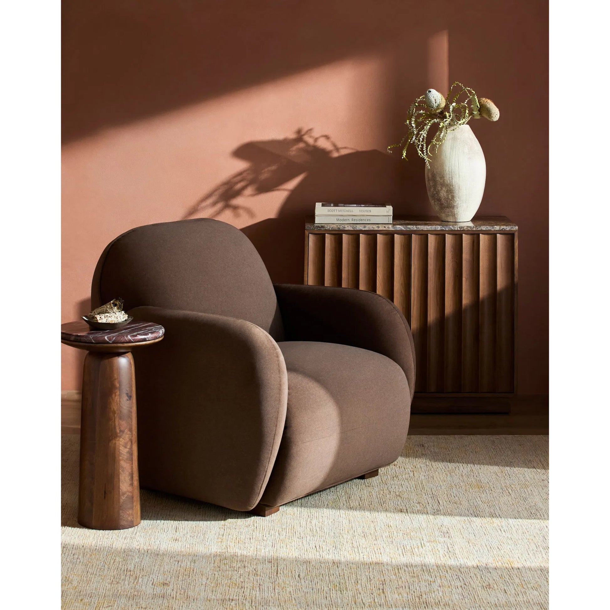 Roselyn Accent Chair by Surya in cocoa brown, chestnut, mahogany. Made from polyester, polyurethane foam in a transitional style.