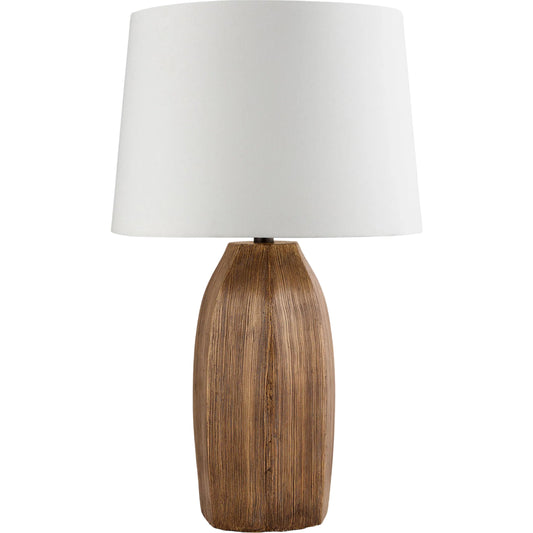 Rosta Accent Table Lamp by Surya in brown. Made from paper, cotton, iron in a transitional style.