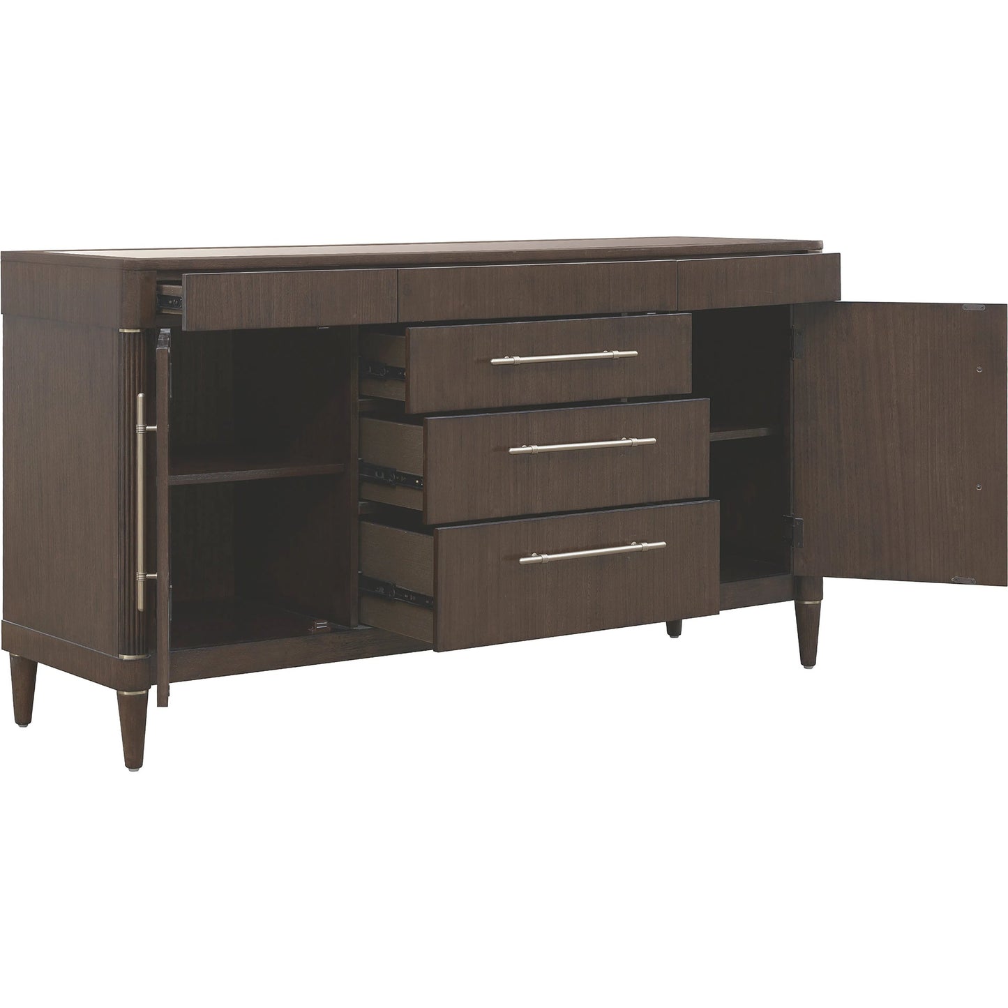 003 SI-2449355 | Additional Silo | Asher Park Glass Top 2 Door Buffet with Storage Drawers by Pulaski Furniture in piano brown. Made from eucalyptus veneers in a unique style.