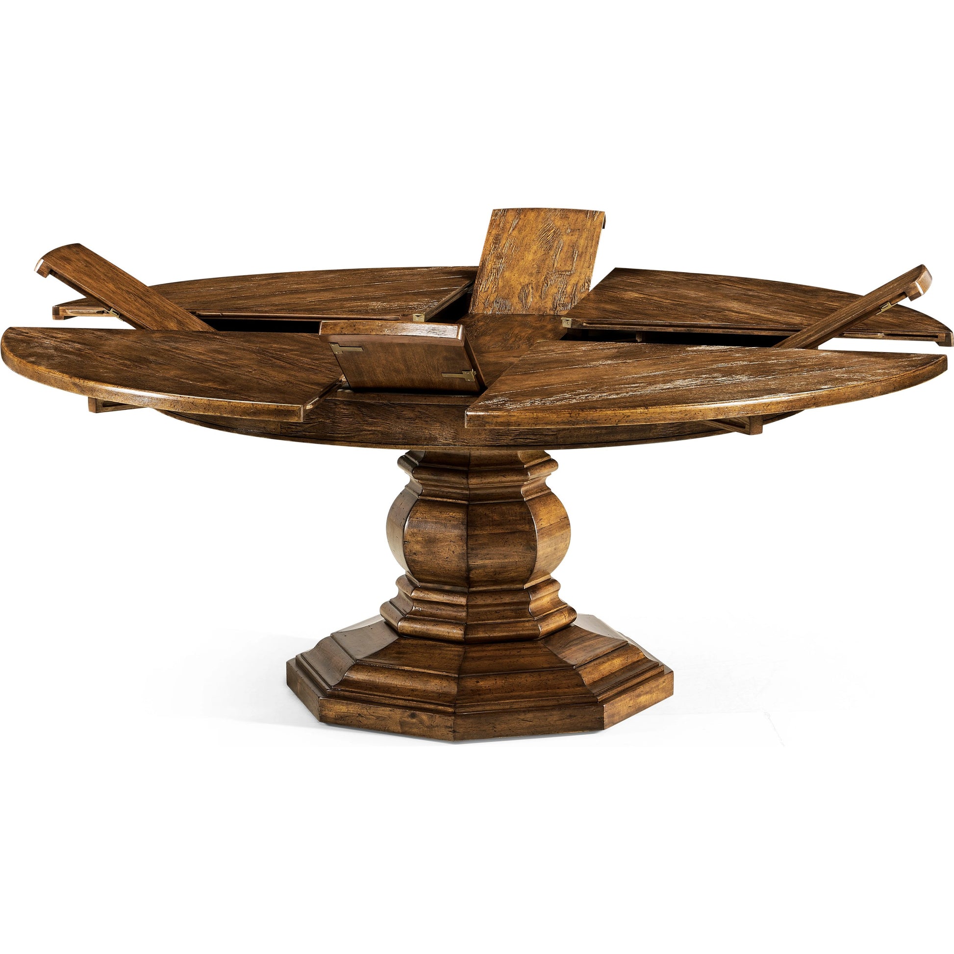 Casual Accents Country Walnut Round Extendable Dining Table 59" by Jonathan Charles in brown and country farmhouse walnut. Made from acacia in a traditional style.