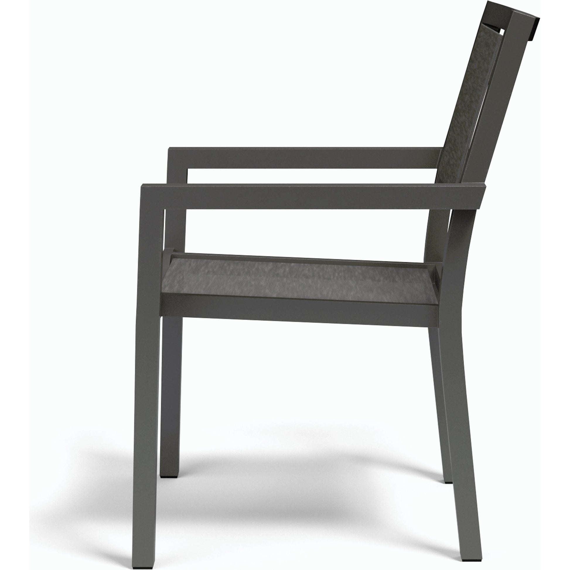Vegas Outdoor Stackable Sling Dining Chair by Sunset West in graphite. Made from aluminum in a modern style.