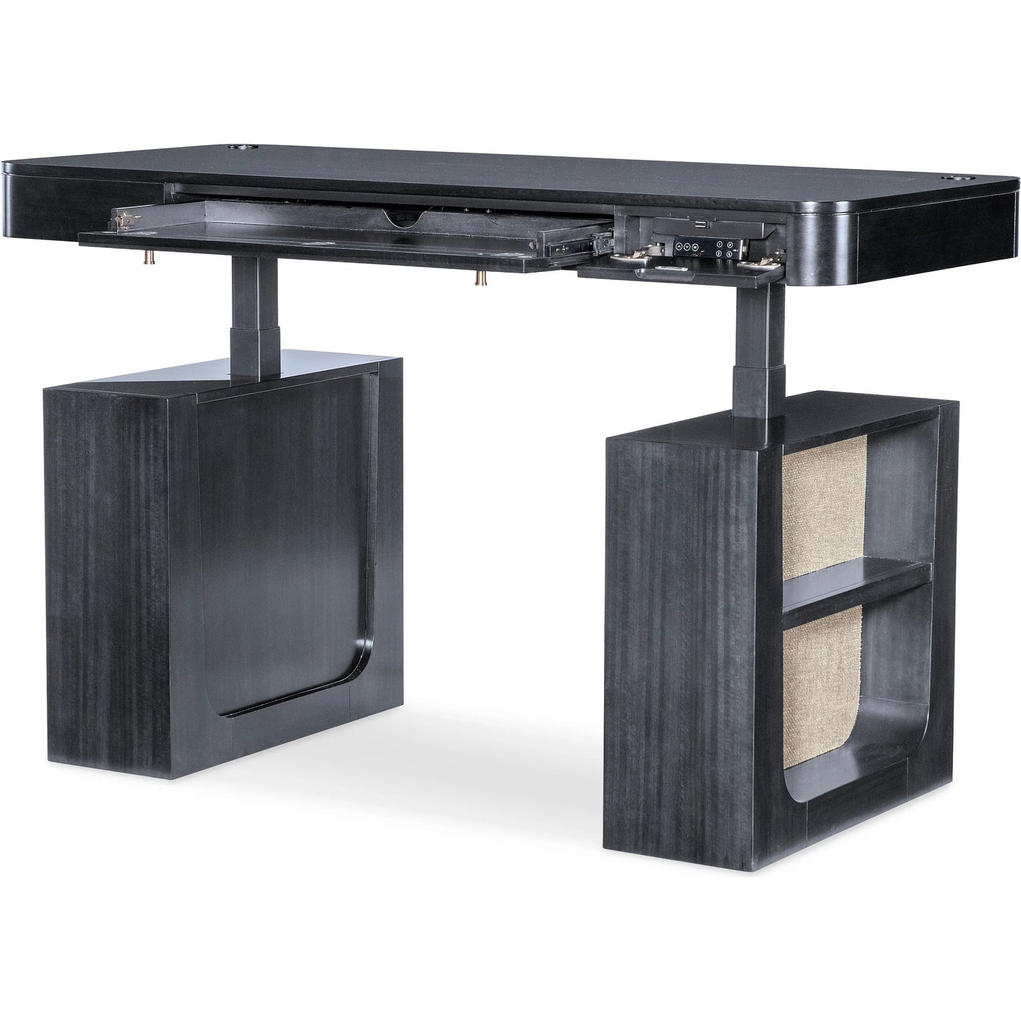 006 SI-2626246 | Additional Silo | Kenzo Adjustable-Height Desk by Hooker Furniture in black and classic black. wood grain. Made from eucalyptus veneers, raffia in a unique style.