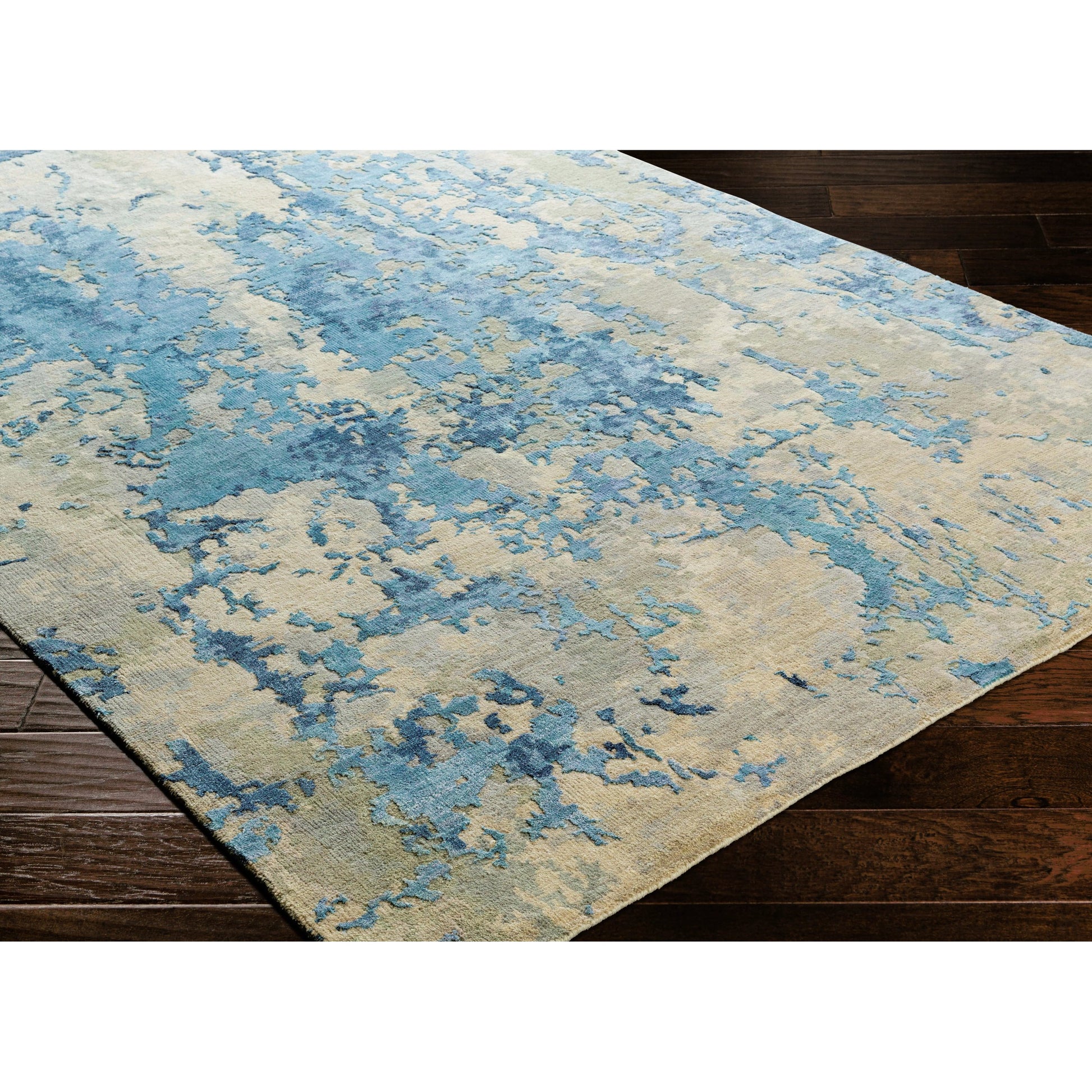 Arte Rug - 23024 by Surya in navy, denim, pale blue, sage, tan, medium gray. Made from 60% wool, 40% viscose in a unique style.