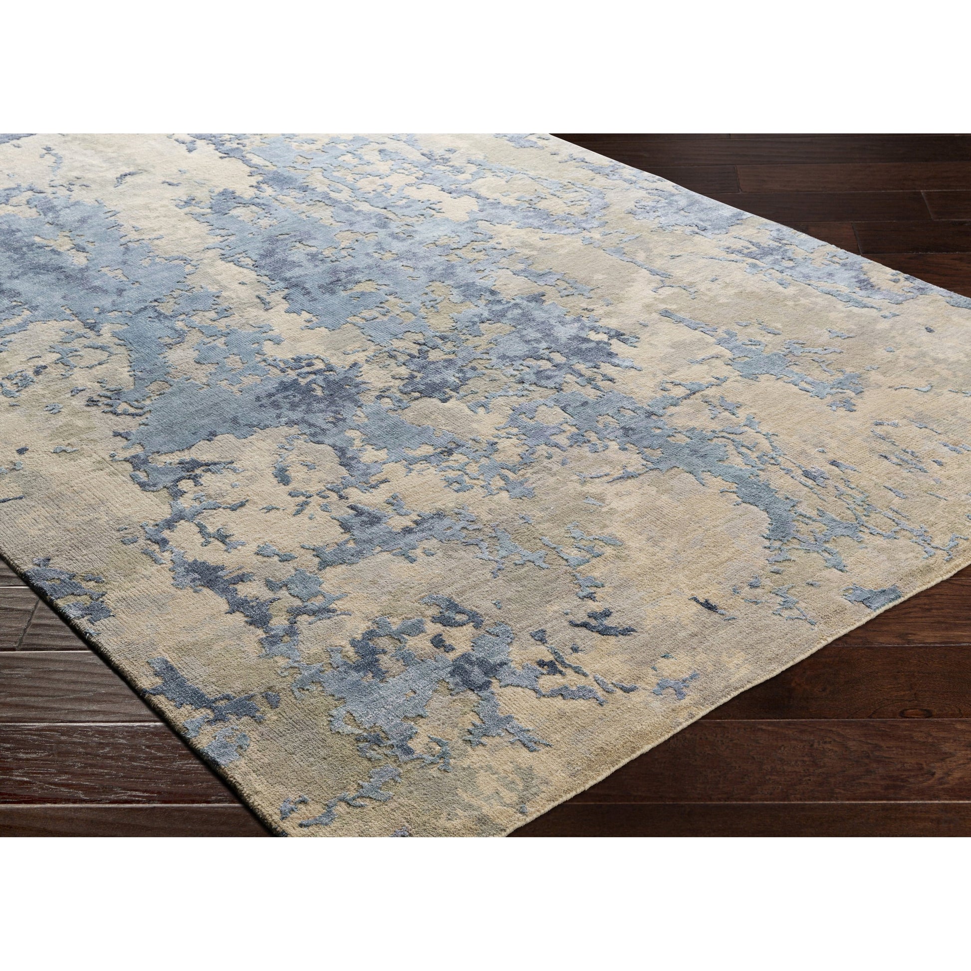 Arte Rug - 23024 by Surya in navy, denim, pale blue, sage, tan, medium gray. Made from 60% wool, 40% viscose in a unique style.