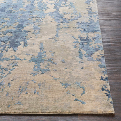 Arte Rug - 23024 by Surya in navy, denim, pale blue, sage, tan, medium gray. Made from 60% wool, 40% viscose in a unique style.