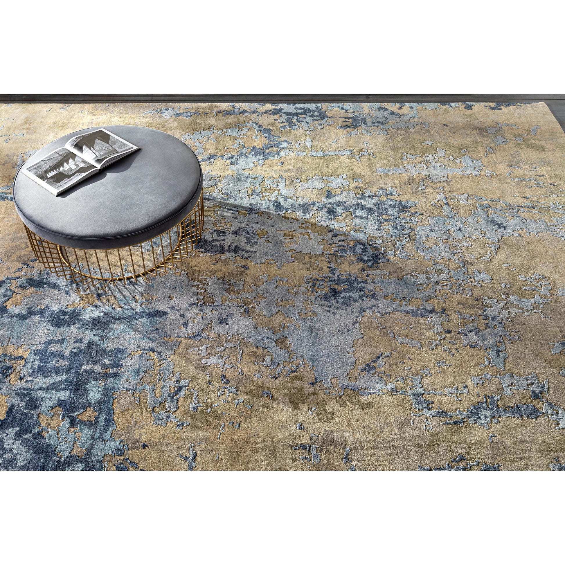 Arte Rug - 23024 by Surya in navy, denim, pale blue, sage, tan, medium gray. Made from 60% wool, 40% viscose in a unique style.