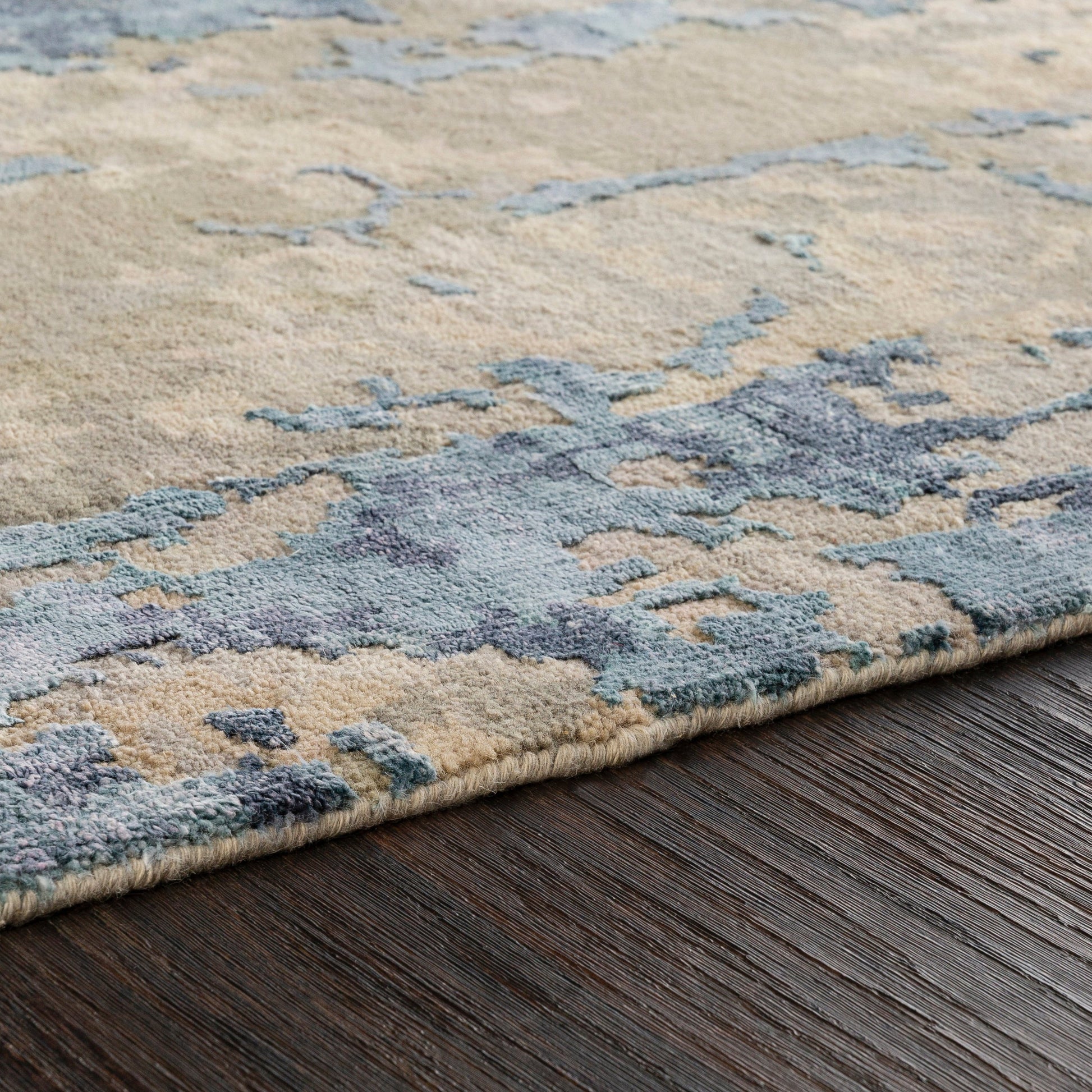 Arte Rug - 23024 by Surya in navy, denim, pale blue, sage, tan, medium gray. Made from 60% wool, 40% viscose in a unique style.
