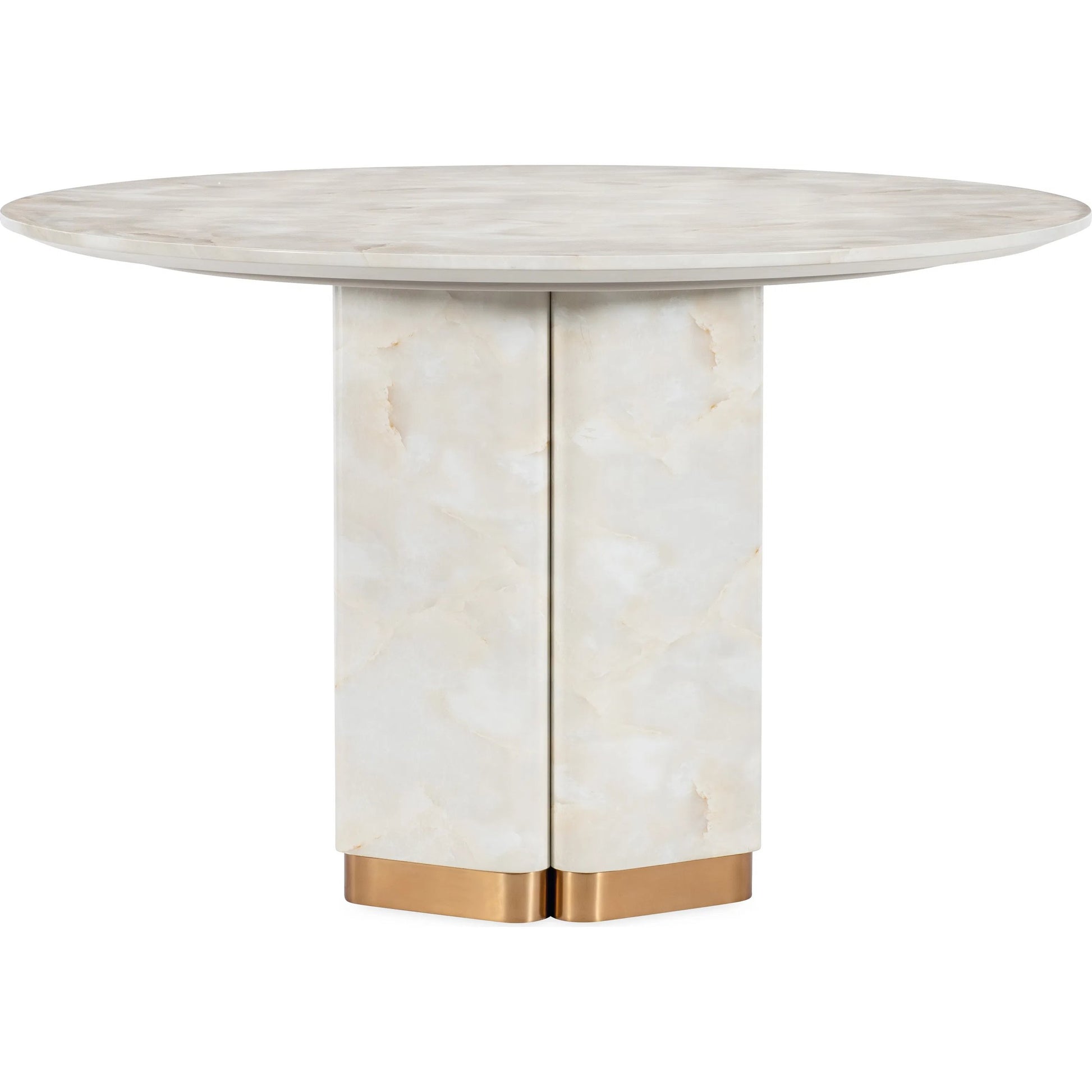 Eleana Round Dining Table by Hooker Furniture in faux onyx. Made from concrete, resin, metal in a modern style.