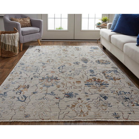 Kaia Transitional & Botanical Rug - 39GPF by Feizy in ivory, orange, blue. Made from unique in a unique style.