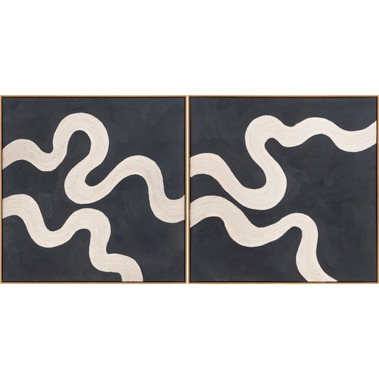 Rubans Framed Art (Set of 2) by Livabliss in black and hand painted. Made from canvas, polystyrene in a unique style.