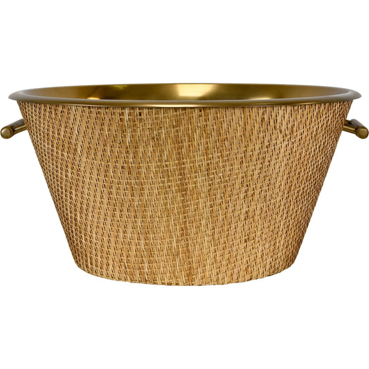 Rudy Woven Rattan Wine Cooler by Worlds Away in brown, brass. Made from rattan in a modern style.