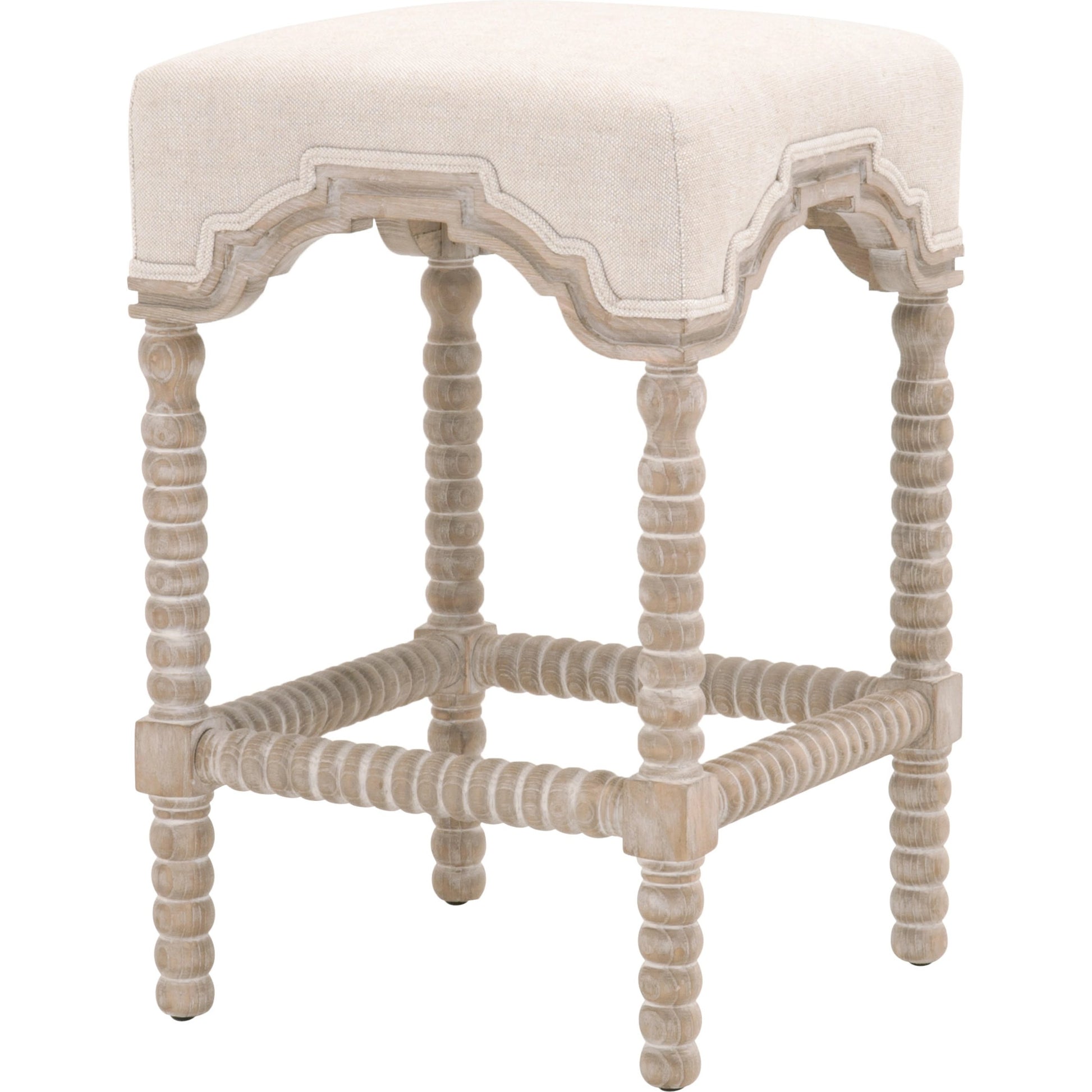 Rue Counter Stool by Essentials For Living in natural gray, bisque. Made from solid ash, 100% linen in a eclectic & global style.