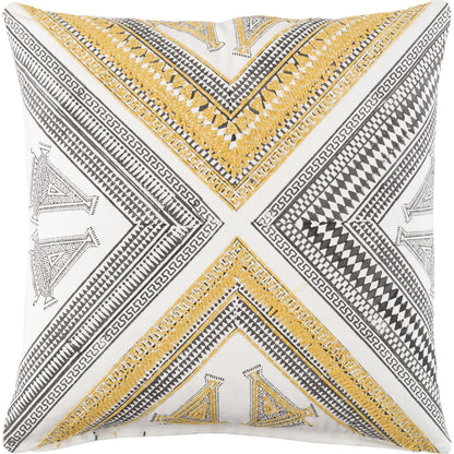 Rufiji Indoor/Outdoor Pillow by Surya in dark brown, bright yellow, white. Made from 100% cotton in a eclectic & global style.