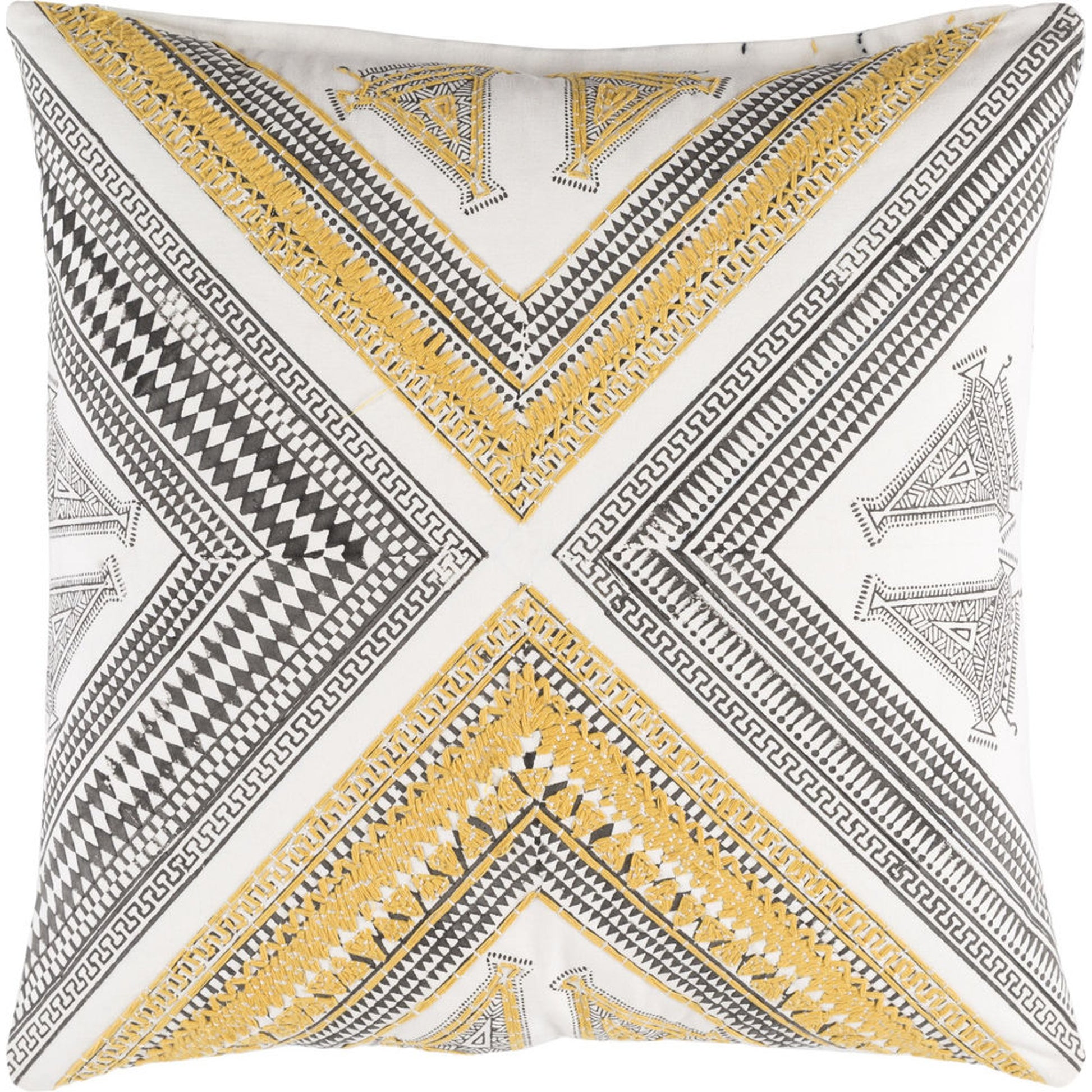 Rufiji Indoor/Outdoor Pillow by Surya in dark brown, bright yellow, white. Made from 100% cotton in a eclectic & global style.
