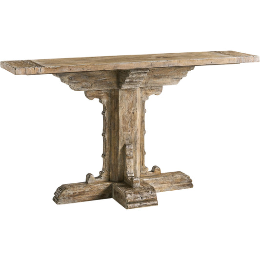 Caldera Pedestal-Base Console Table by Jonathan Charles in light spain painted walnut. Made from main acacia in a unique style.