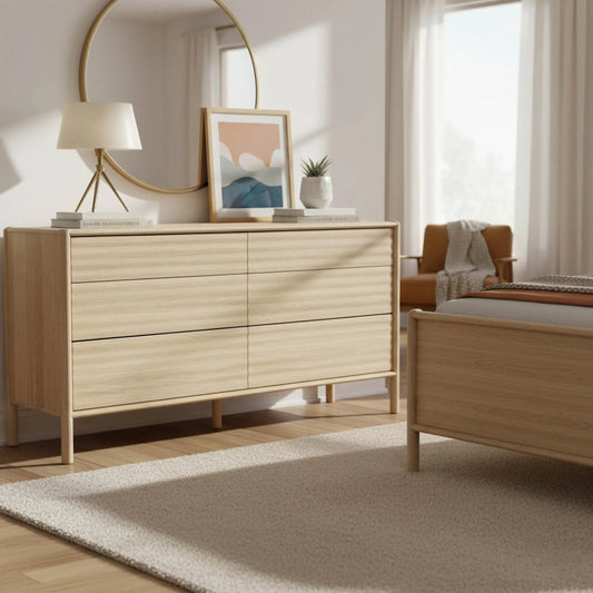 Runway 6 Drawer Dresser by LH Imports in light oak. Made from oak in a unique style.