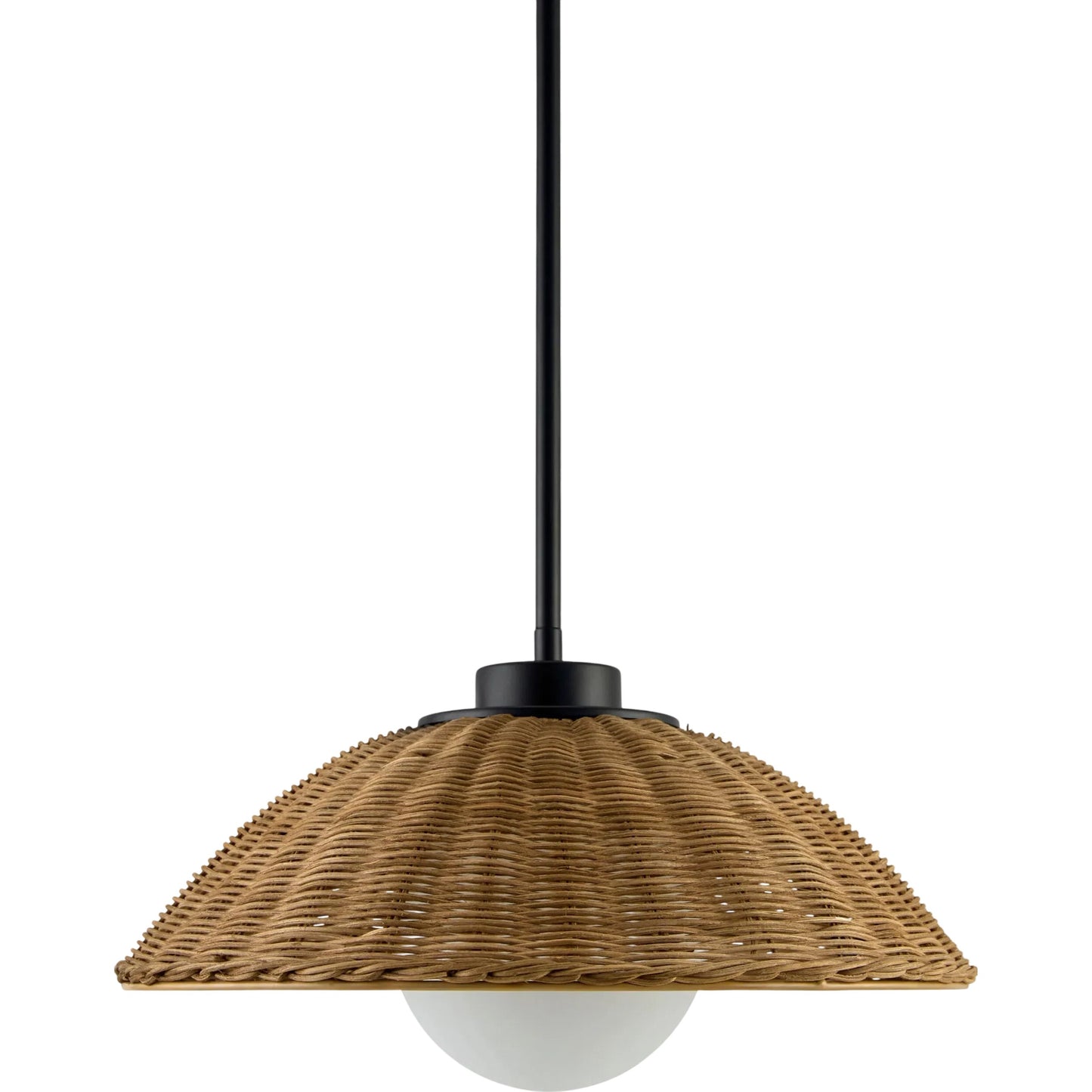 001 SI-2349491 | Primary Silo | Rupit Pendant by Livabliss in fixture: black; shade (outside): brown; shade (inside): white; cord: white and powder coated. Made from rattan, glass in a rustic style.