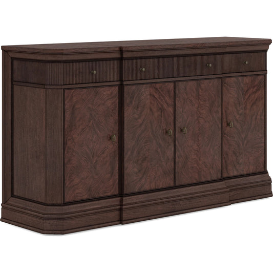 Revival Credenza by A.R.T. Furniture in brown and napa mahogany. Made from rubberwood solids, quarter mahogany veneer, resin, metal in a unique style.