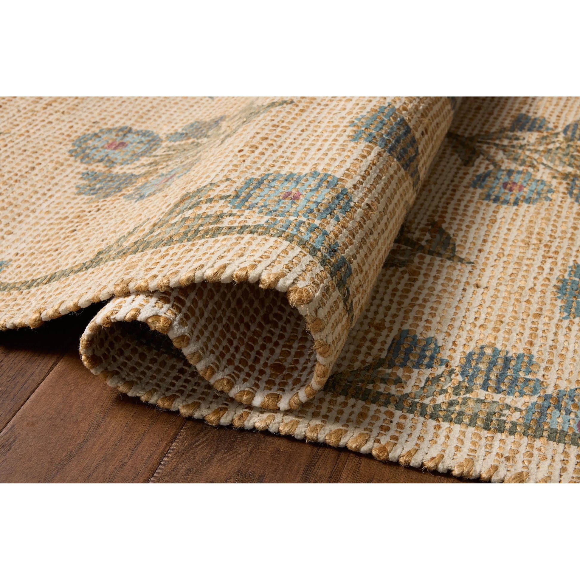 Rue RUE-04 Rug by Chris Loves Julia x Loloi in moss, blue. Made from polyester, jute, cotton in a unique style.
